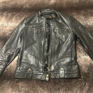 Zip up and button Leather Jacket